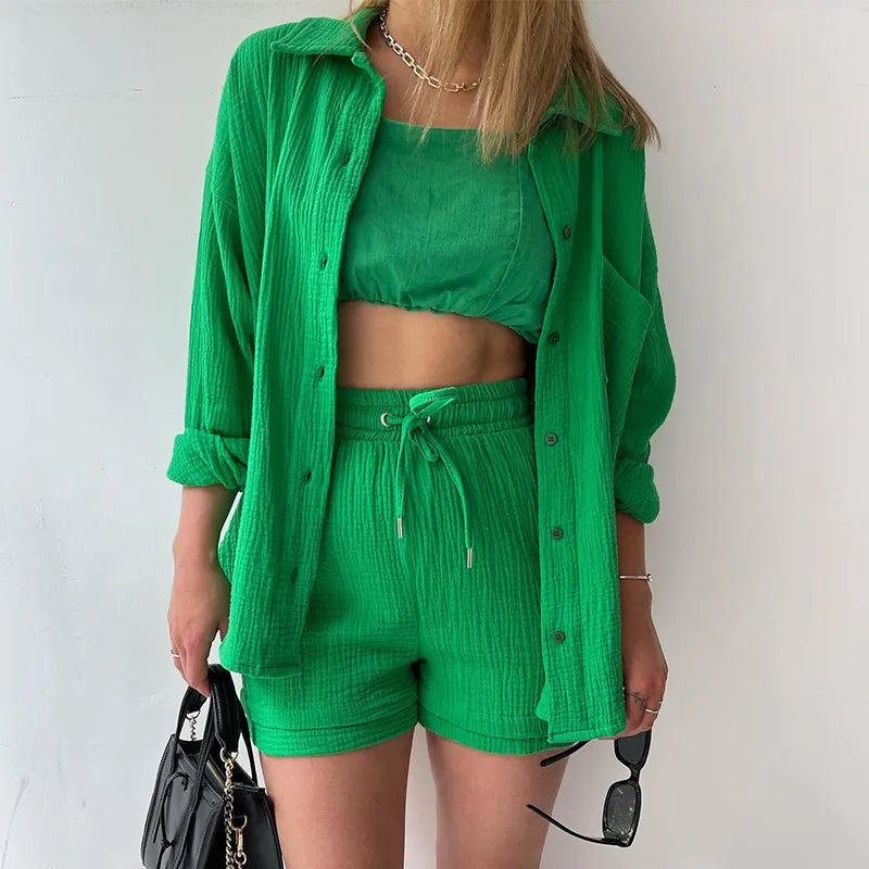 Long-Sleeve Shirt & Drawstring Shorts Co-ord Set
