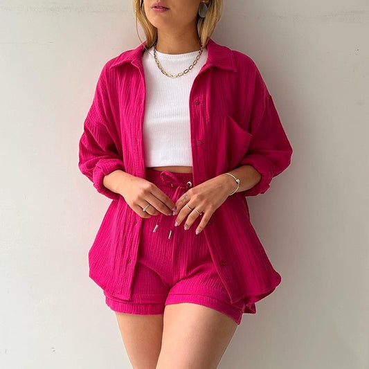Long-Sleeve Shirt & Drawstring Shorts Co-ord Set — Welviqo