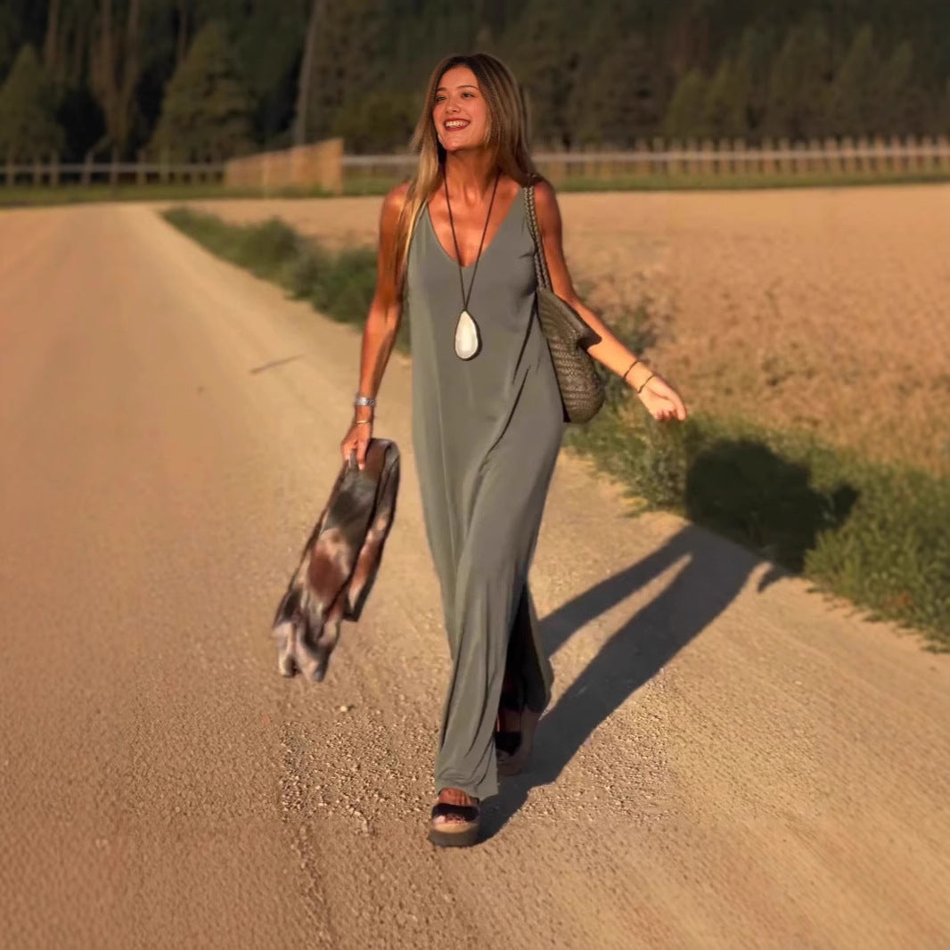 Sleeveless V-Neck Strap Maxi Dress — Welviqo